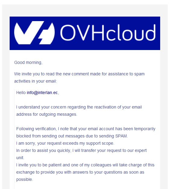 Mensaje de phishing para OVHcloud