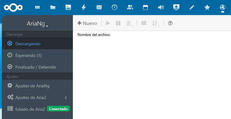 AriaNG Incrustado como sitio externo en Nextcloud