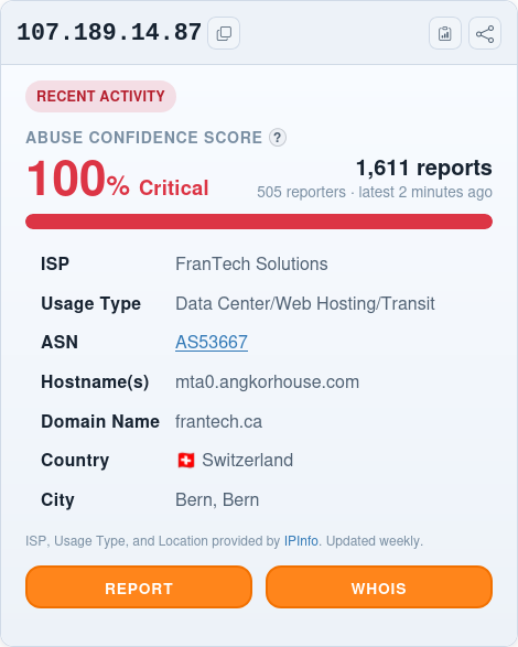 abuseipdb https://www.abuseipdb.com/check/107.189.14.87