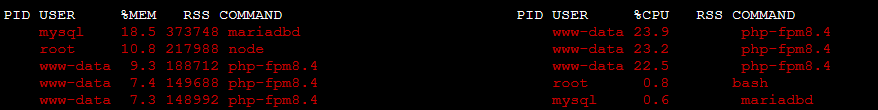 Consumo de Recursos por PHP y Mariadb