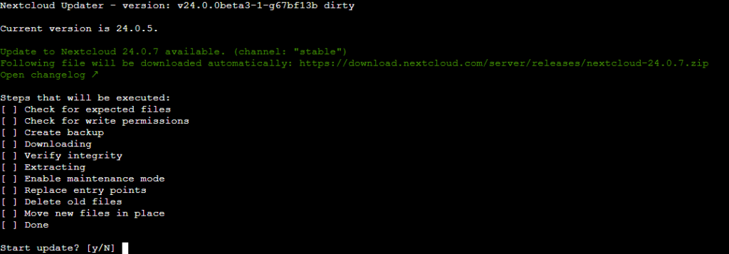 Asistente de actualizacion de NextCloud por Interfaz de linea de Comandos (CLI)