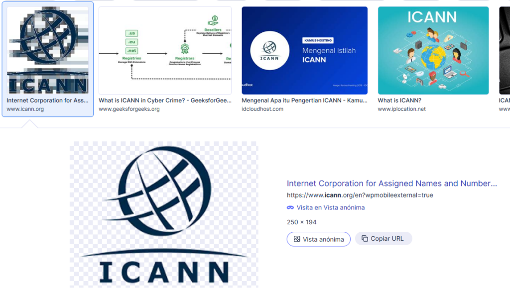 logo glitcheado por culpa de las transparencias de la ICANN